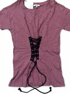 Mauve Lace-Up Short Sleeve Top (NWT)